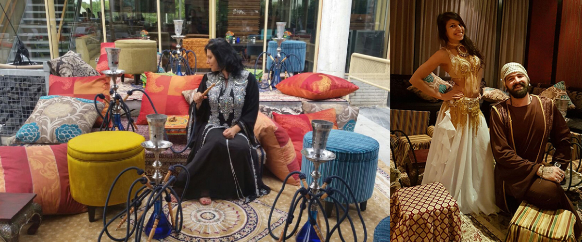 Decor kleden kussens in de zaal plaatsen